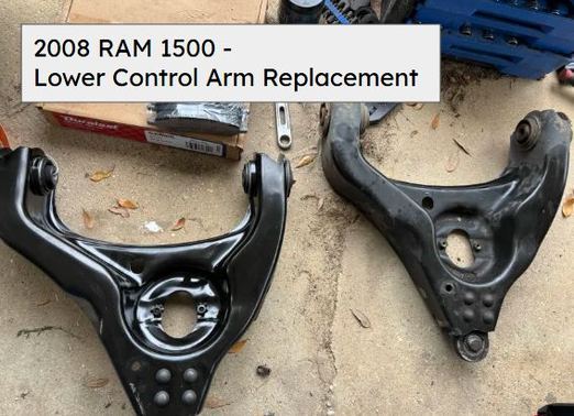 Old and new lower control arms from a 2008 RAM 1500