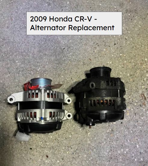Old and new alternators side by side from a 2009 Honda CR-V