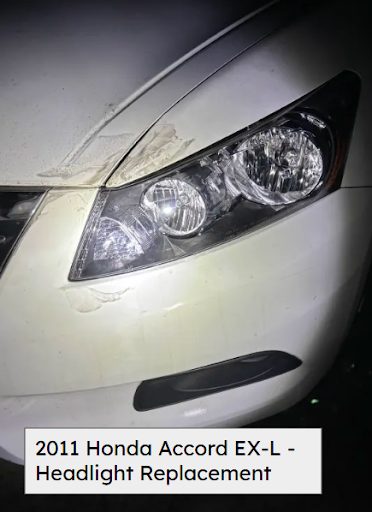 New headlight assembly installed on the front corner of a 2011 Honda Accord EX-L