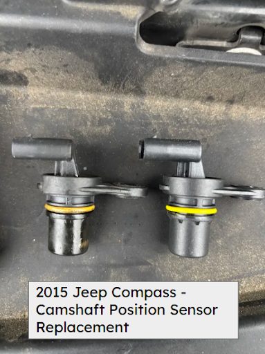 Old and new camshaft position sensors side by side from a 2015 Jeep Compass